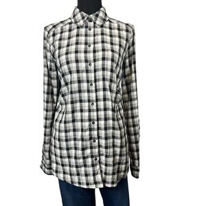 G.H. Bass & Co. Flannel Lined Button Up Black White Plaid Shirt Size Medium Cozy